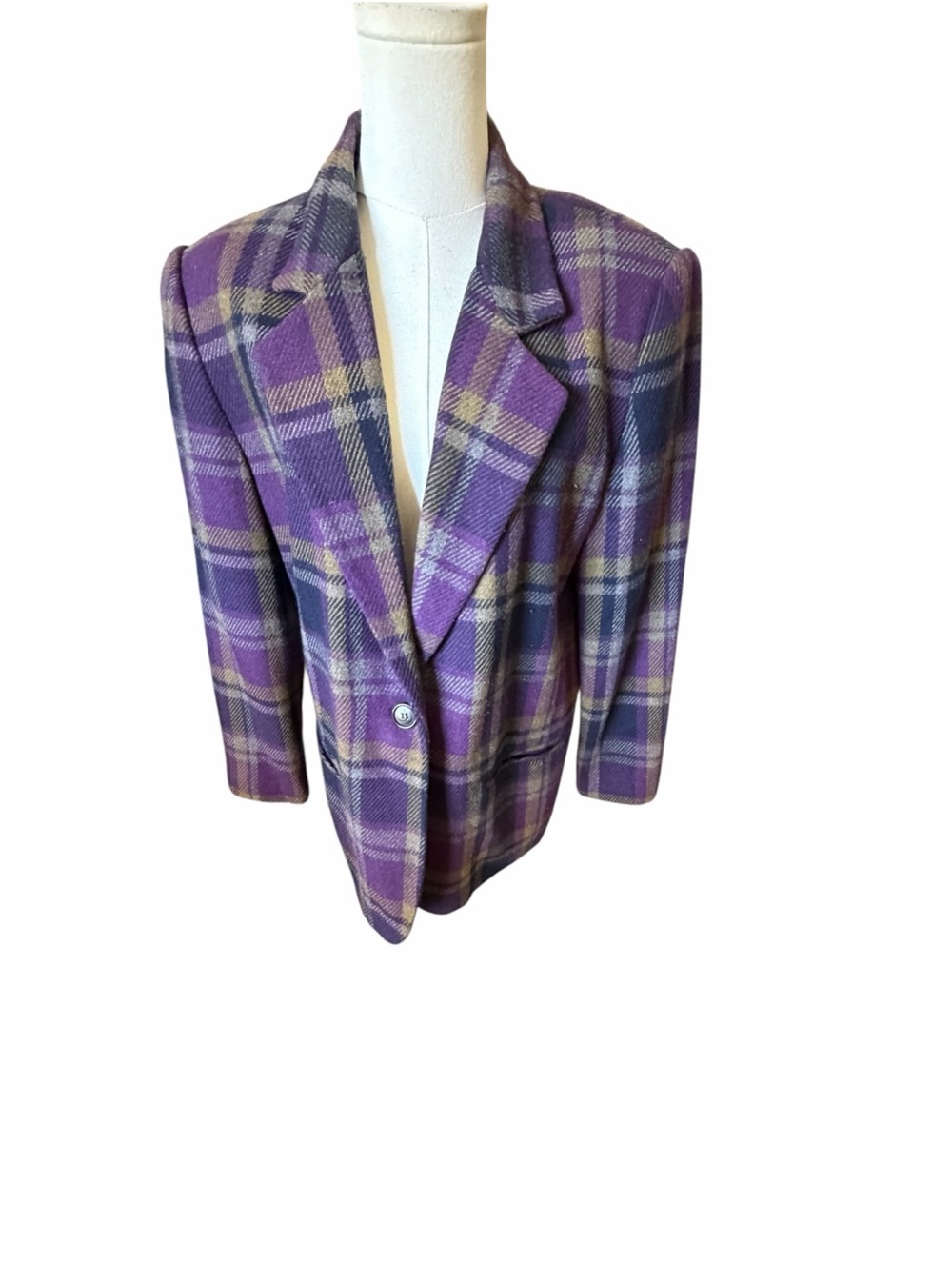 Sag Harbor Wool Blend Purple Plaid Women's Blazer Jacket Sz 12